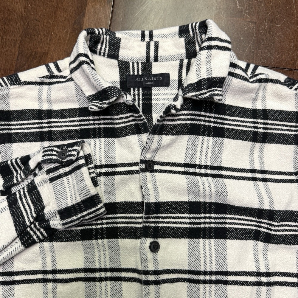 All Saints Black and White Plaid Casual Button Down Shirt
